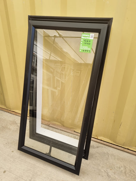 Recycled Black Aluminium Window with an awning opening sash. Size: 560 mm Wide x 1060 mm High.side view