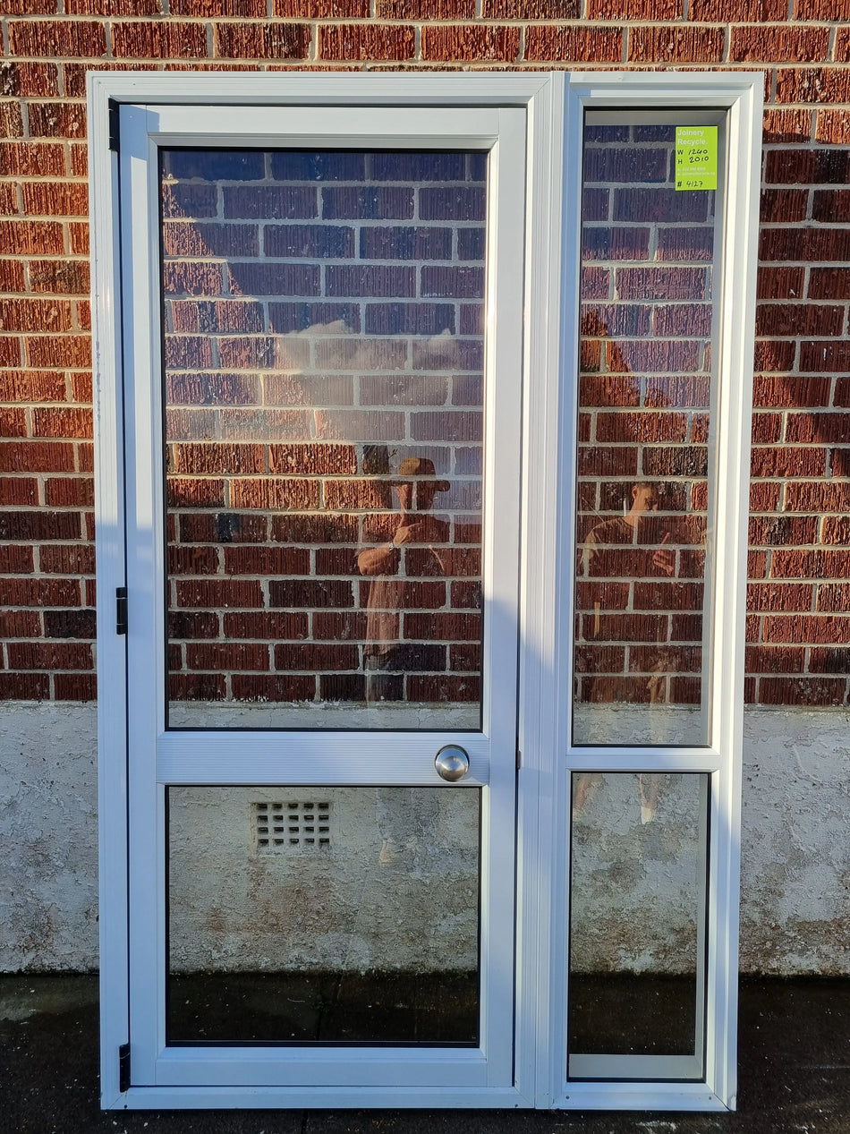 White Aluminium Entrance Door with Side Light 1240 W x 2010 H [#4127 MA] Joinery Recycle