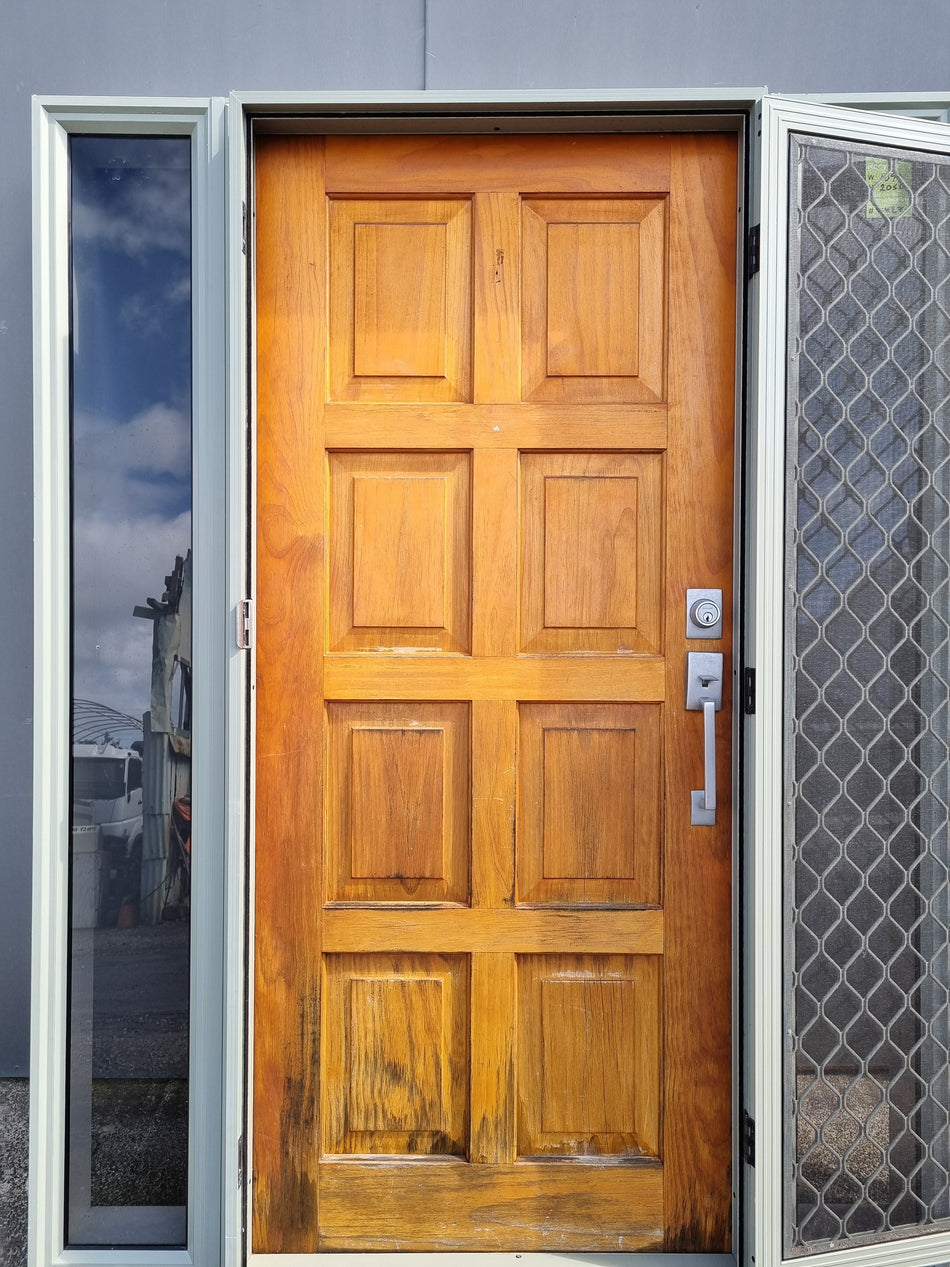 Solid Wood Entrance Door with SideLight and Security Door 1590 W x2050 H [#4428 SF] Joinery Recycle