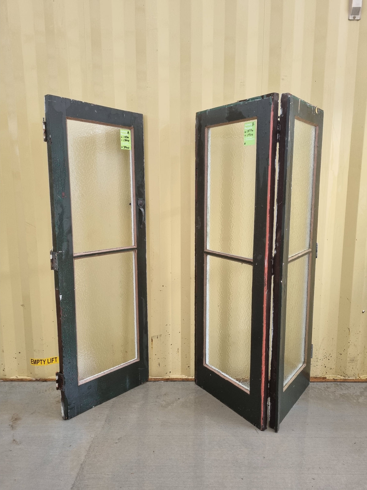 Wood and Glass Bifold Door Leafs   1870 W x 1800 H [#3940] Joinery Recycle
