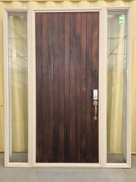 Solid Wood Entrance Door with Sidelights   1900 W x  2400 H [#4022]] Joinery Recycle