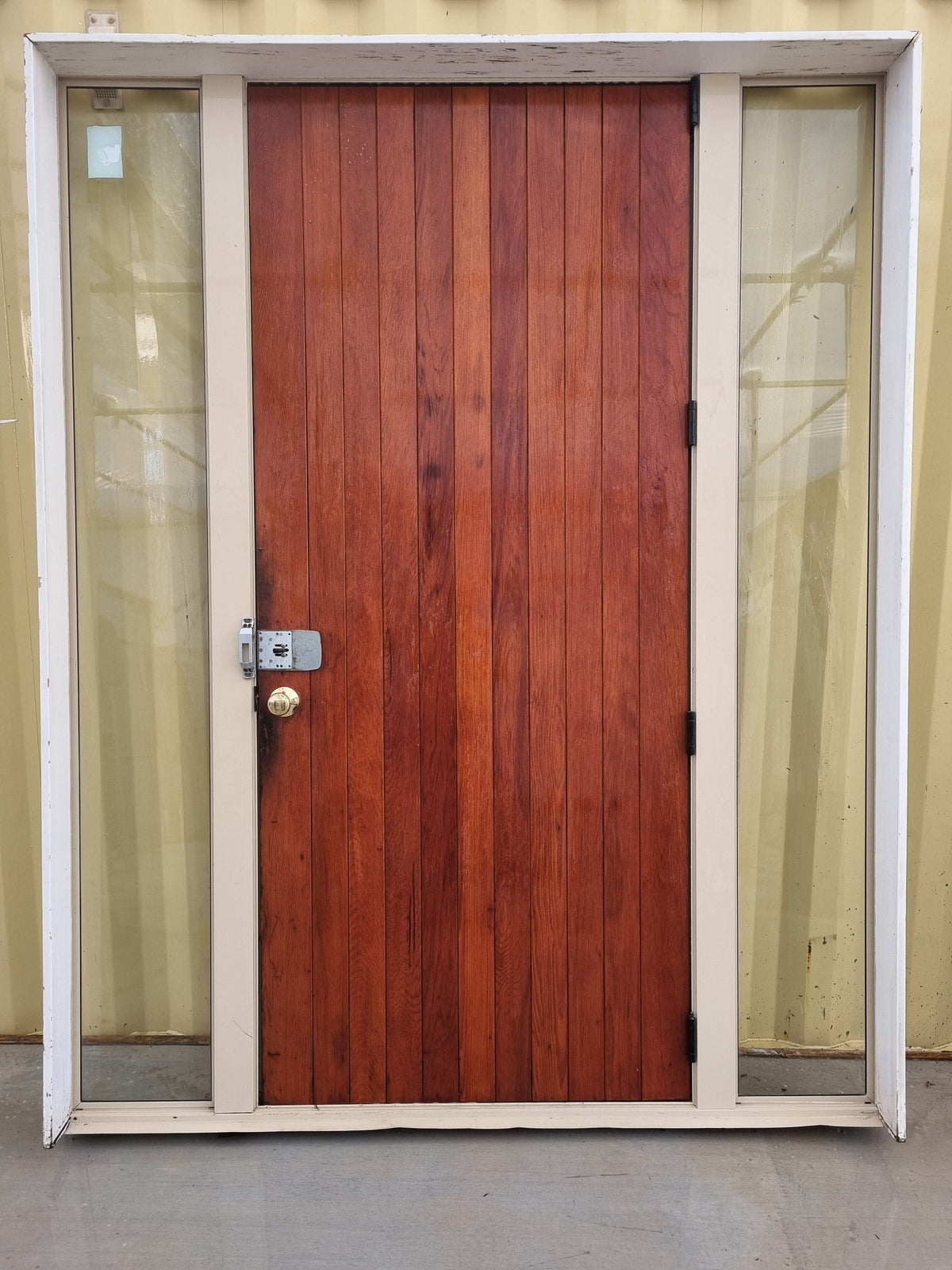 Solid Wood Entrance Door with Sidelights   1900 W x  2400 H [#4022]] Joinery Recycle
