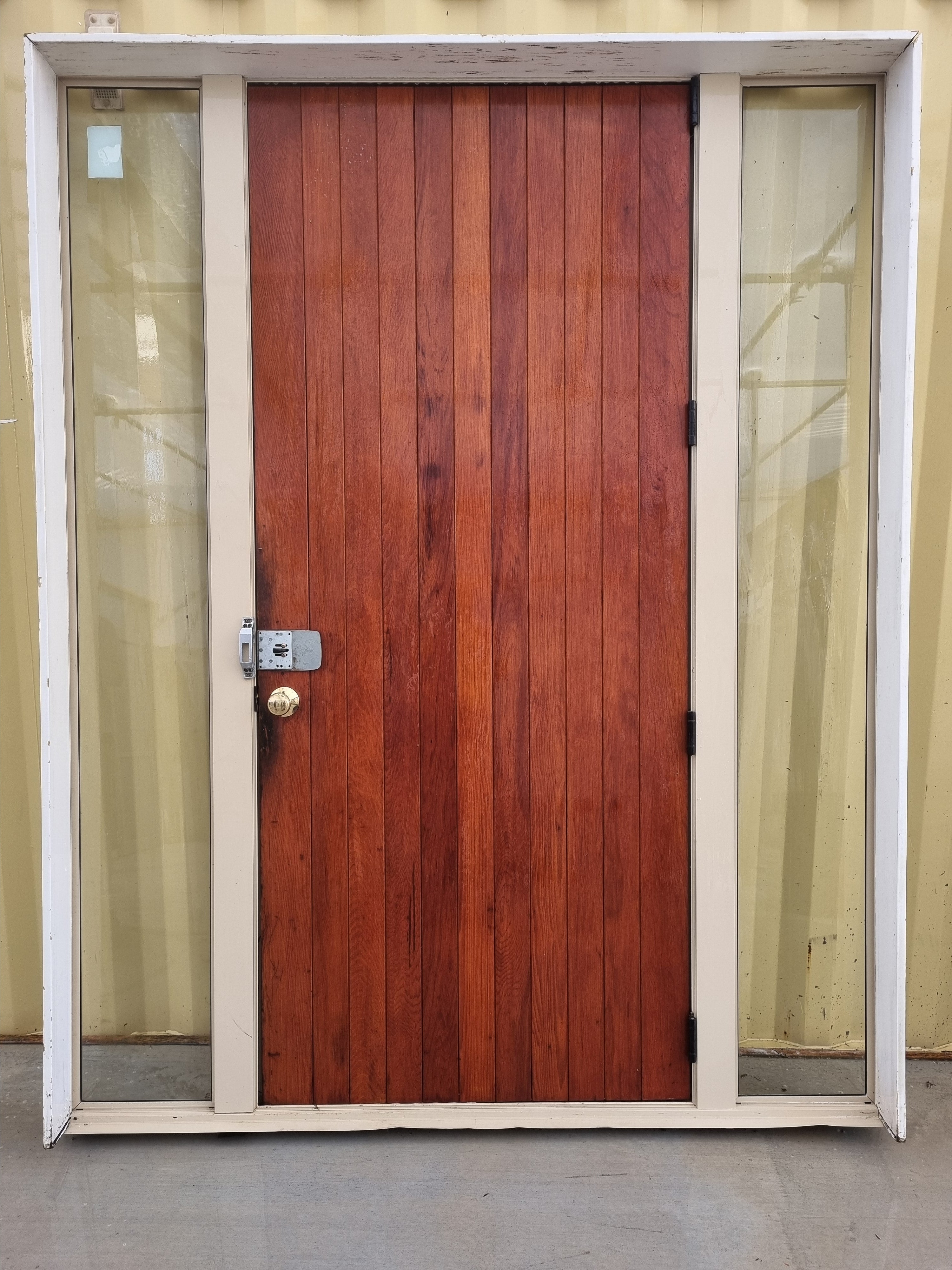 Solid Wood Entrance Door with Sidelights   1900 W x  2400 H [#4022]] Joinery Recycle