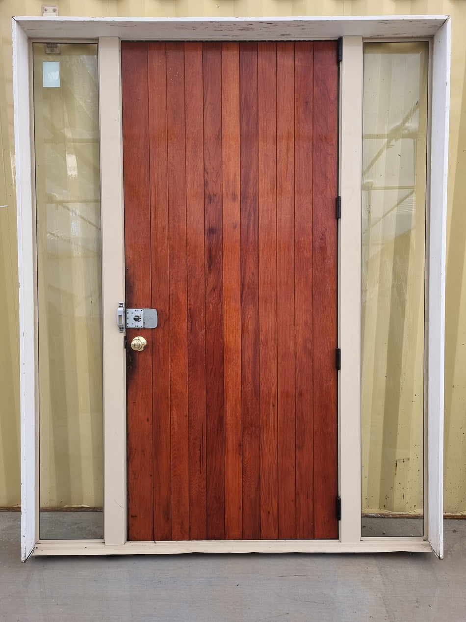 Solid Wood Entrance Door with Sidelights   1900 W x  2400 H [#4022]] Joinery Recycle