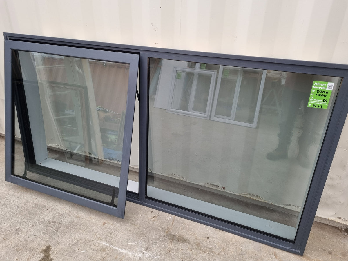 DOUBLE GLAZED Aluminium Window Slate Grey 2000 W  x 1000 H [#4763 SF] Joinery Recycle