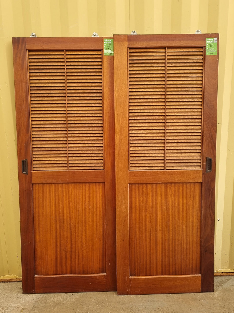 Pair of Slatted Sliding Wardrobe Doors   765 W  x 1960 H [#4832]