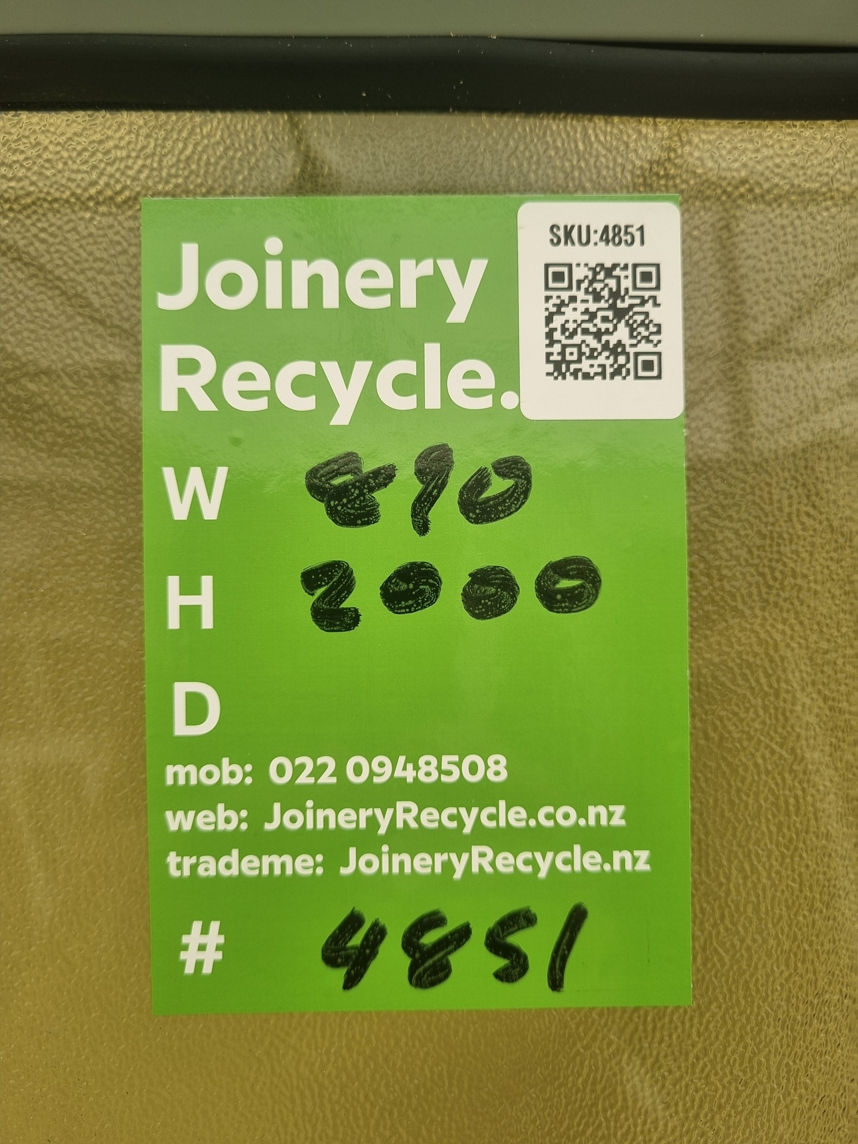 Aluminium & Glass Single Door Green 890 W x  2000 H  [#4851 SF] Joinery Recycle