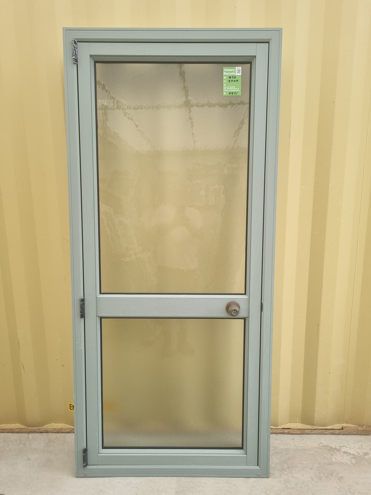 Aluminium & Glass Single Door Green 890 W x  2000 H  [#4851 SF] Joinery Recycle