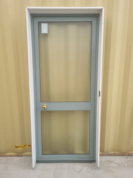 Aluminium & Glass Single Door Green 890 W x  2000 H  [#4851 SF] Joinery Recycle