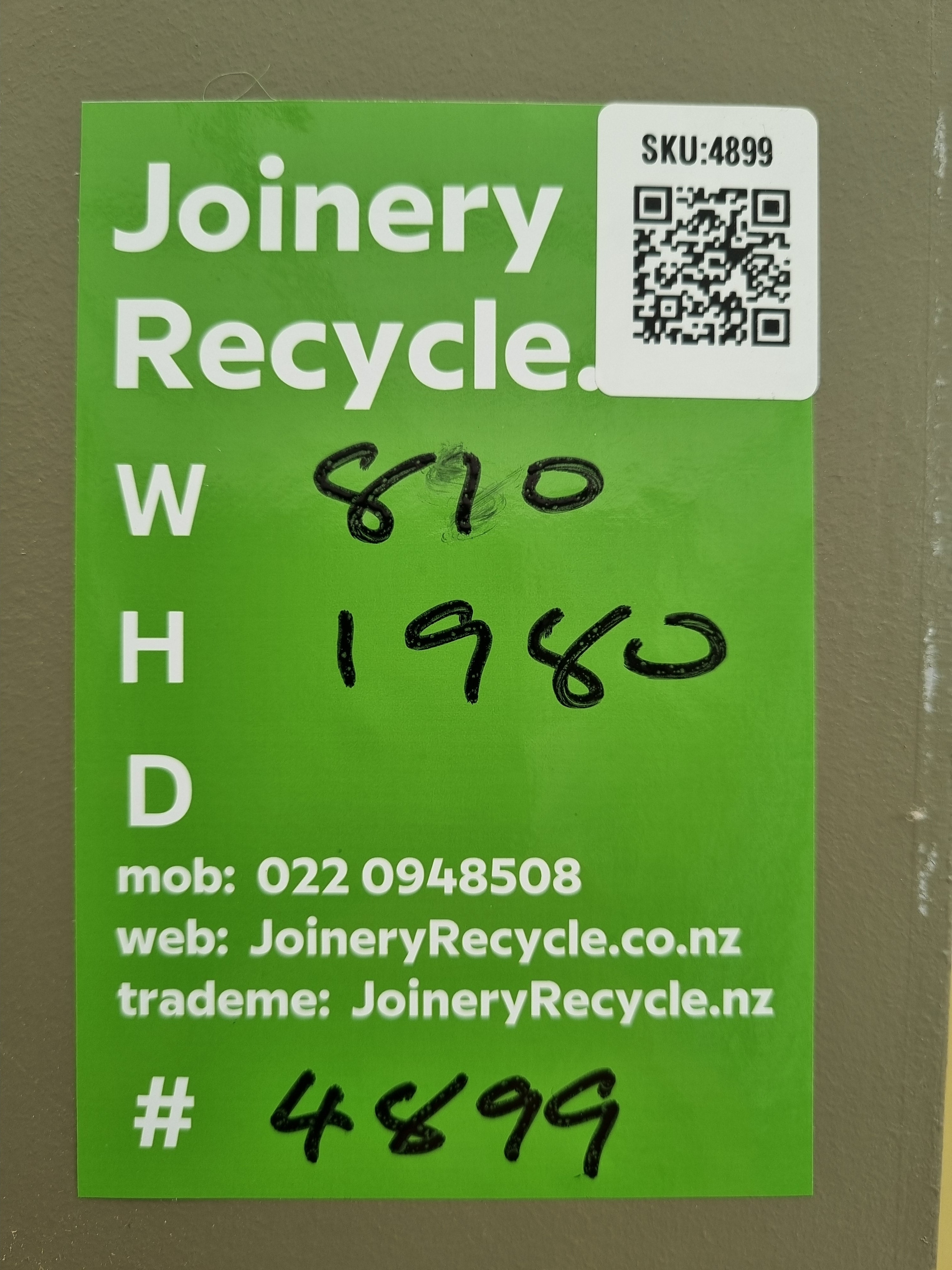 Internal Hollow Core Door   870 W  x  1980 H  [#4899 SF] Joinery Recycle