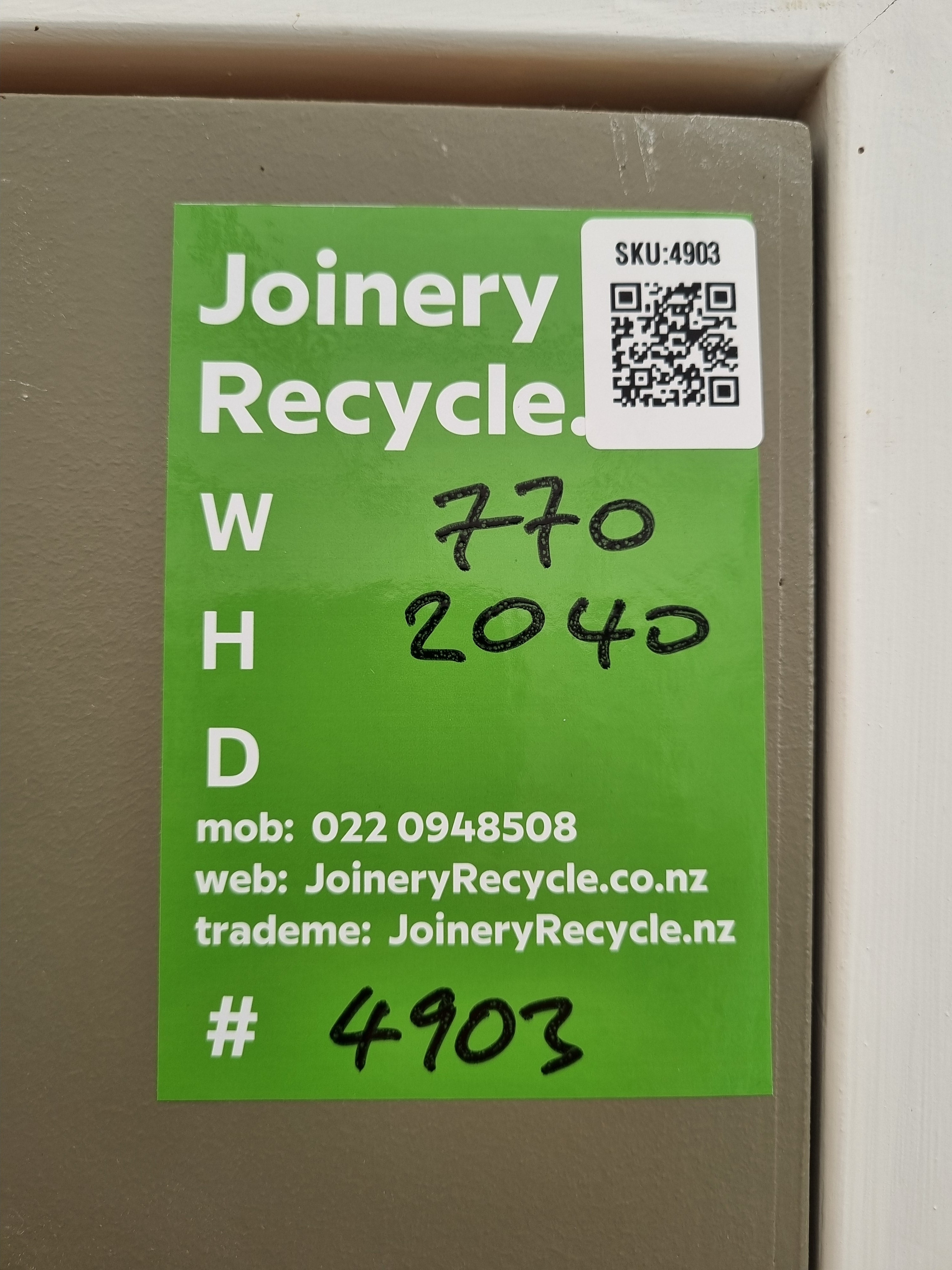 Framed Internal Hollow Core Door   770 W  x  2040 H  [#4903 SF] Joinery Recycle