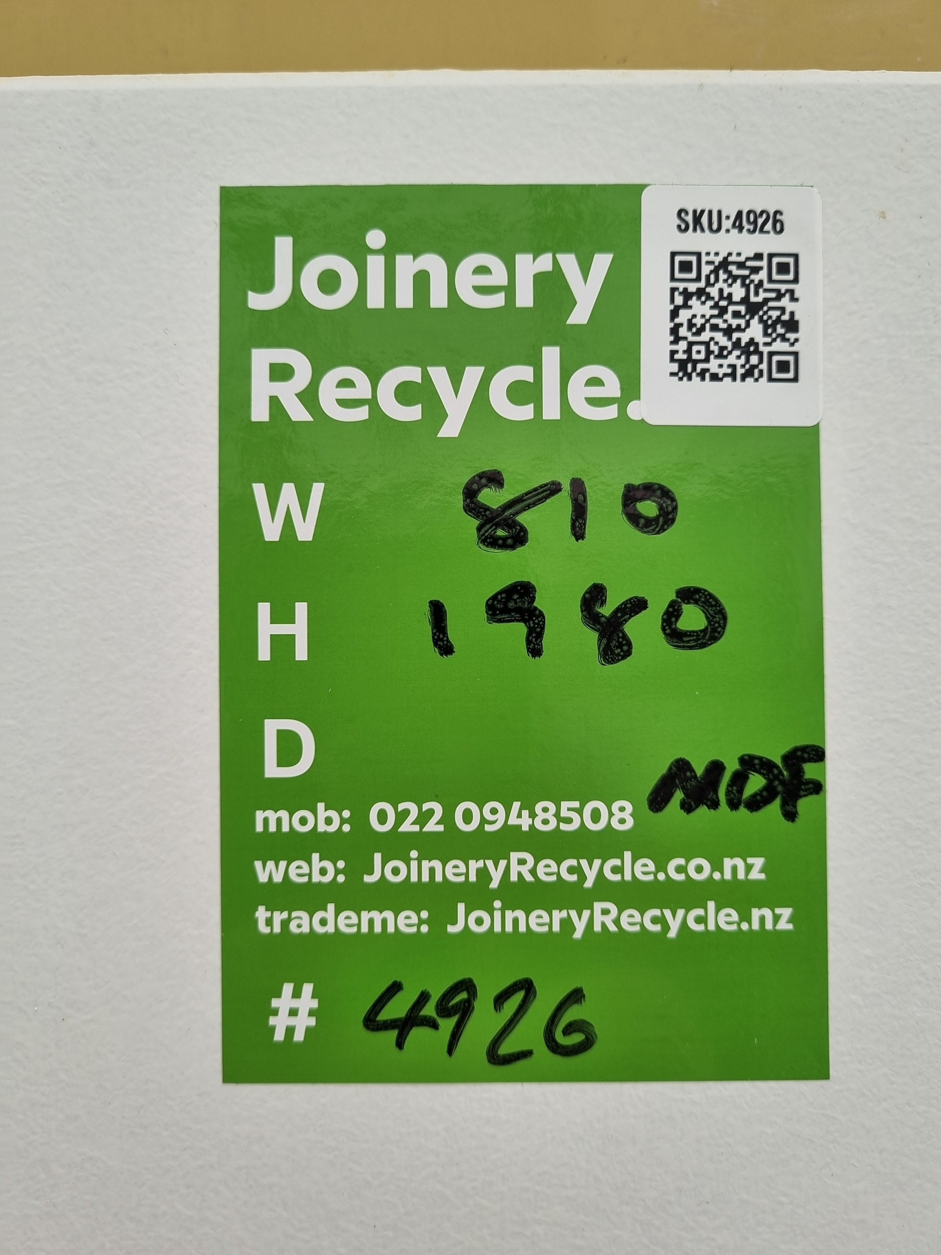 Internal Hollow Core Door   810 W  x  1980 H  [#4926 SF] Joinery Recycle