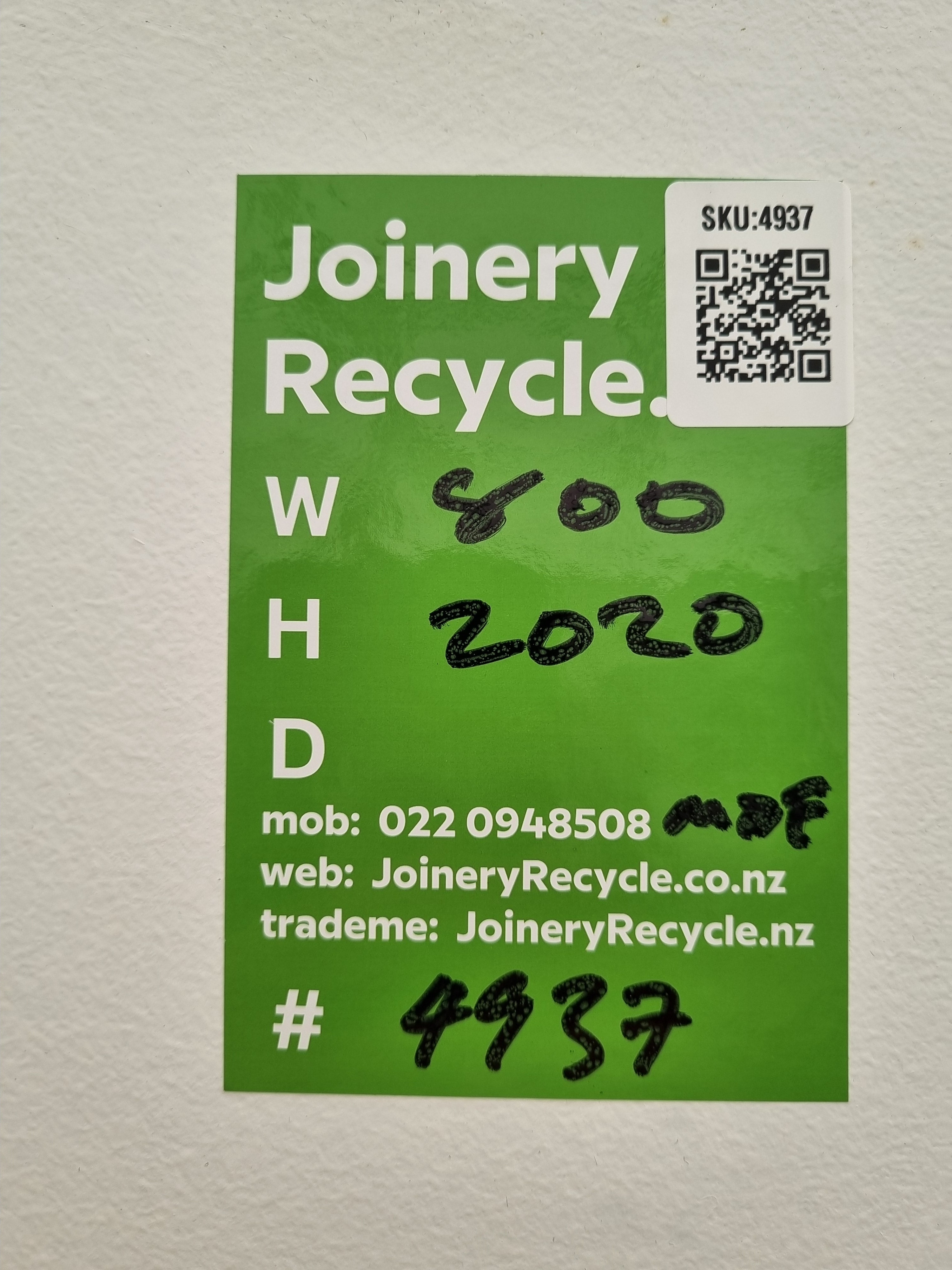 Framed Internal Hollow Core Door   800 W  x  2020 H  [#4937 SF] Joinery Recycle