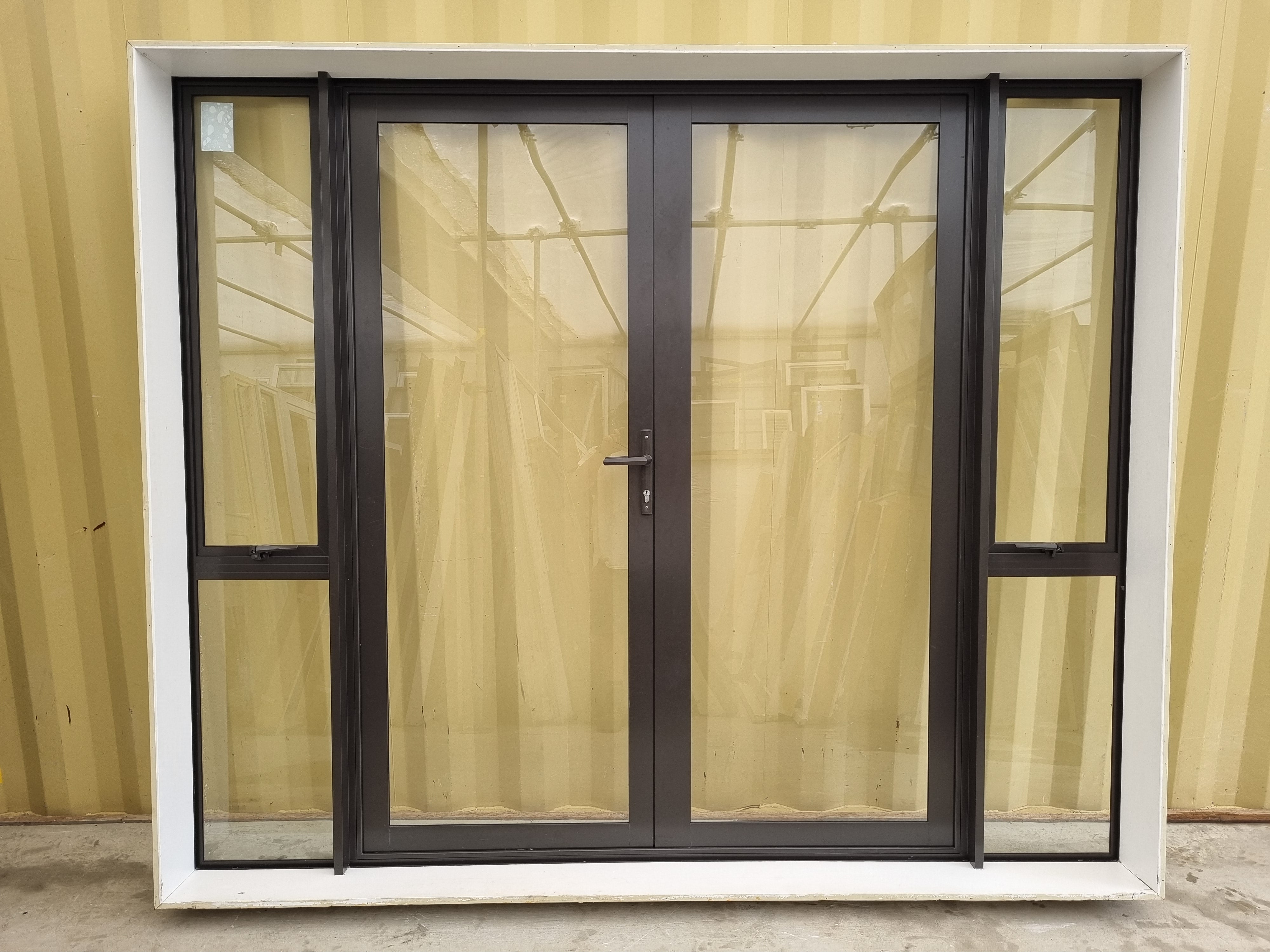 Aluminium French Door With Side Lights 2440 W x 2040 H [#4960 SF] Interior View | Joinery Recycle