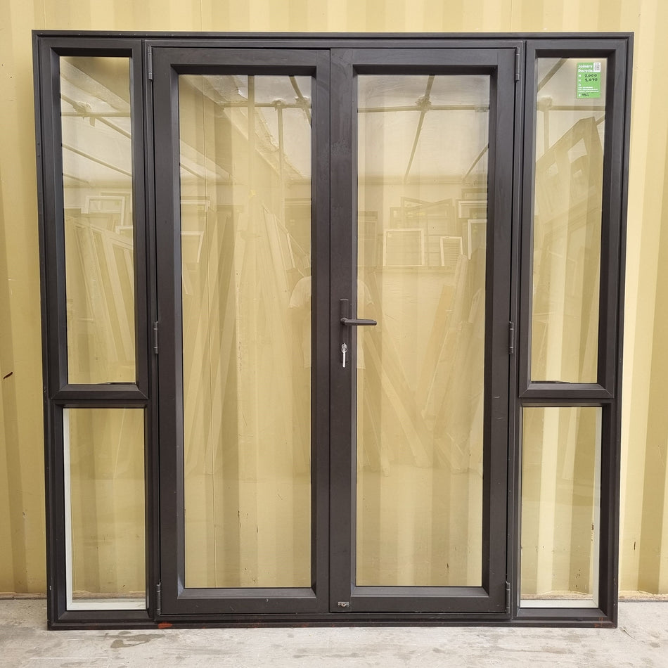 Aluminium French Door  with Side Lights 2000 W x 2040 H [#4962 SF] Exterior View | Joinery Recycle