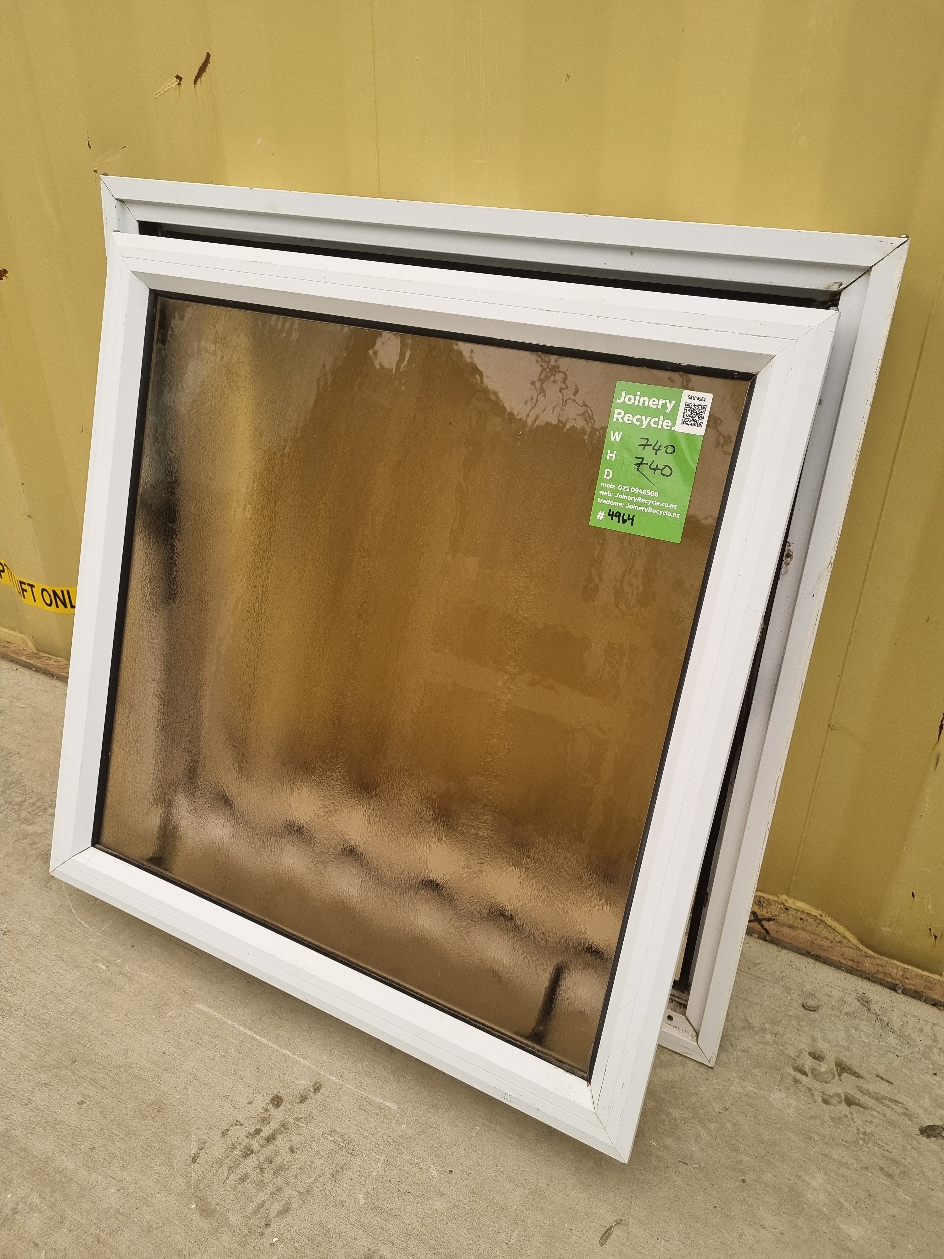 Aluminium TOILET Window White with Tinted Glass -  740 W  x  740 H  [#4964 SF] Joinery Recycle