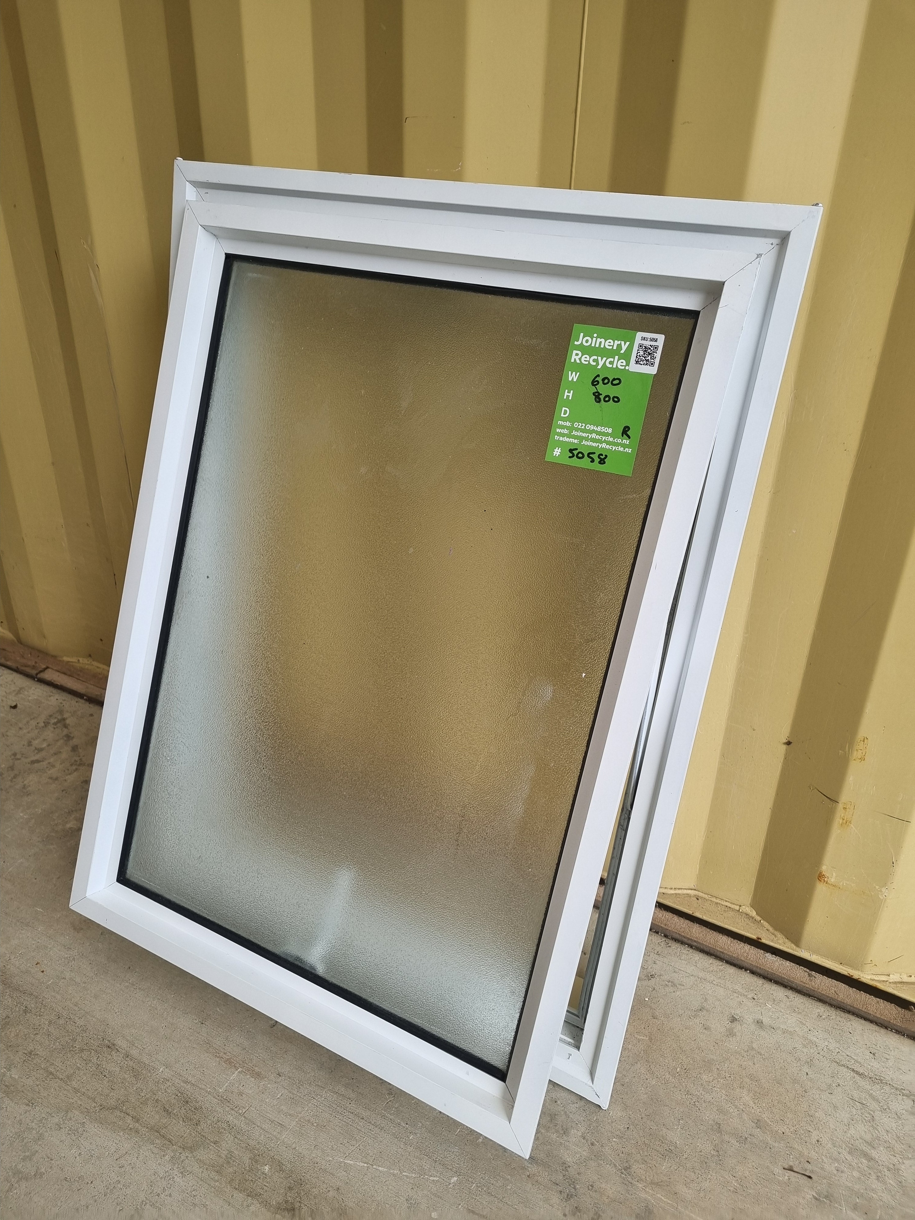Aluminium Window White   600 W  x 800  H  [#5058 SF] Joinery Recycle