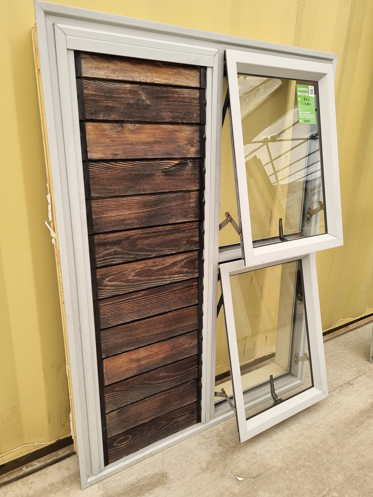 Wooden Louvre and Aluminium Window Off White 900 W  x 1200 H [#5089] Joinery Recycle