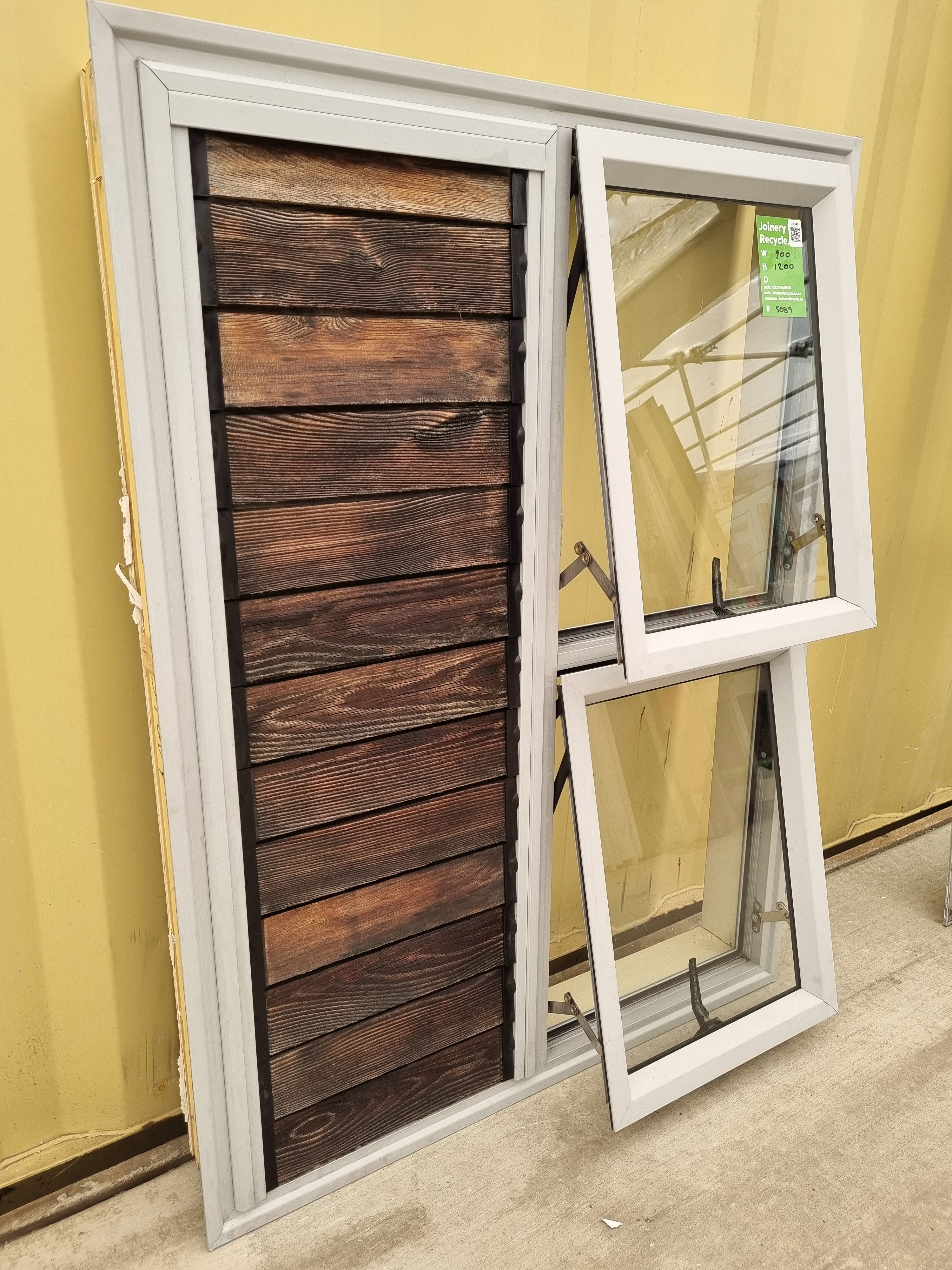 Wooden Louvre and Aluminium Window Off White 900 W  x 1200 H [#5089] Joinery Recycle