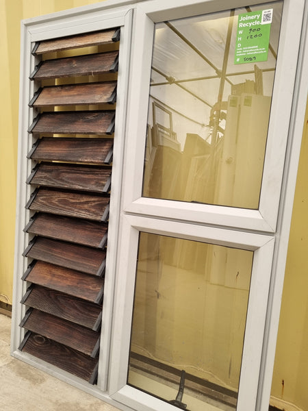 Wooden Louvre and Aluminium Window Off White 900 W  x 1200 H [#5089] Joinery Recycle