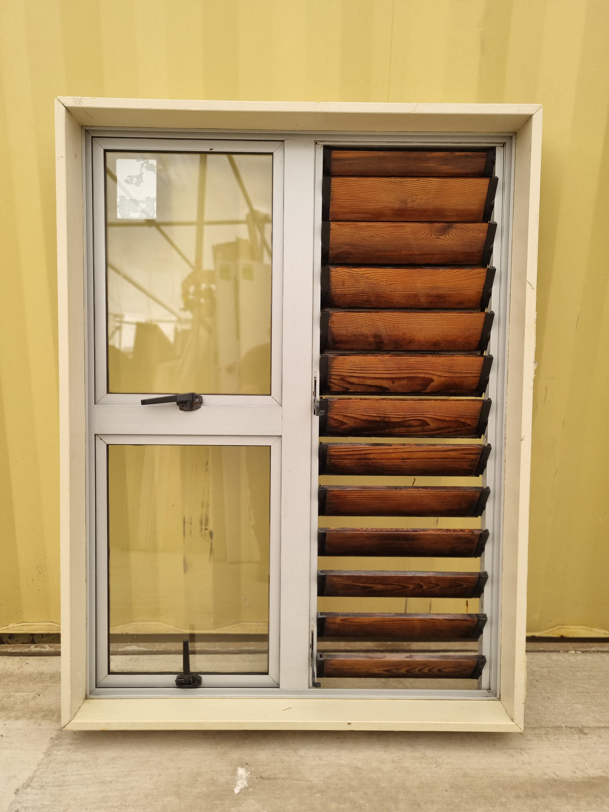 Wooden Louvre and Aluminium Window Off White 900 W  x 1200 H [#5089] Joinery Recycle