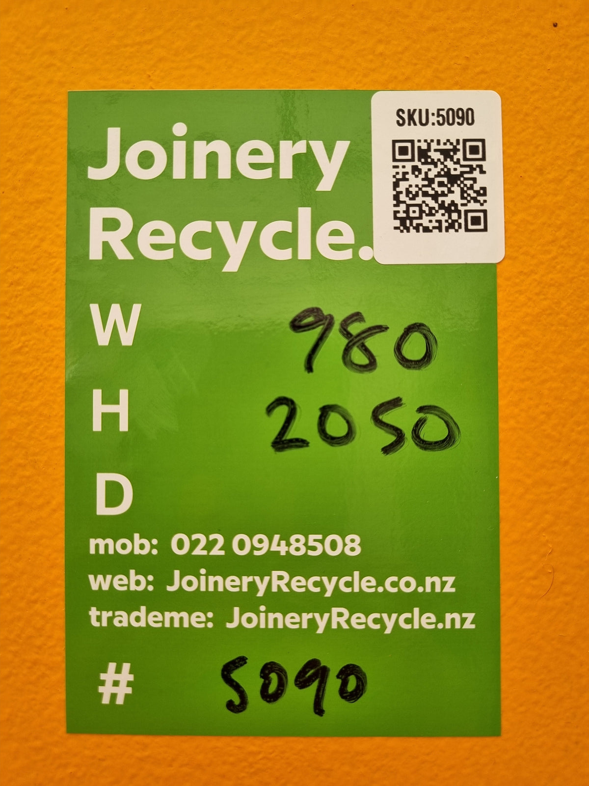 Solid Wood Orange Entrance Door  980 W x  2050 H [#5090] Joinery Recycle