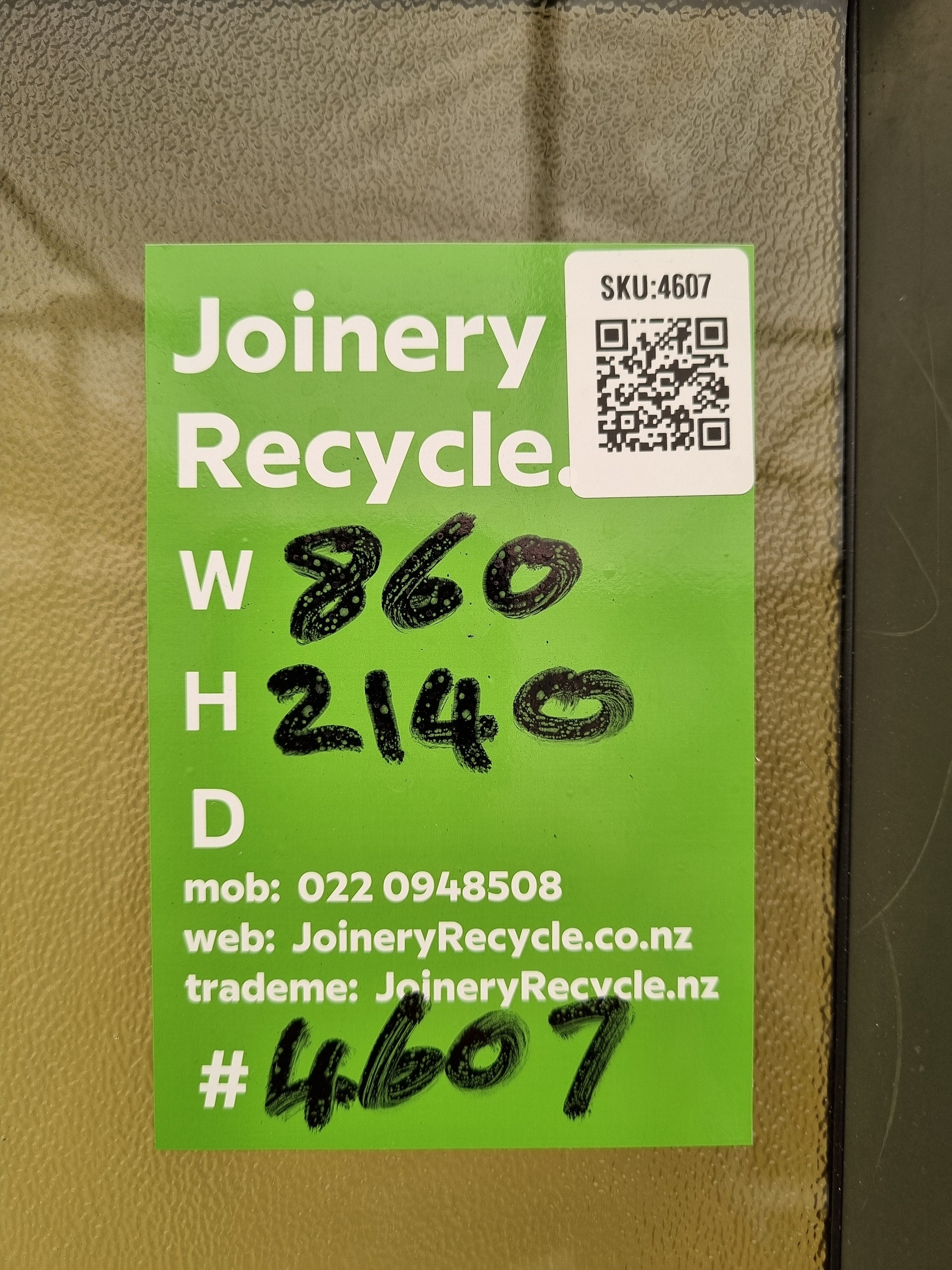 Aluminium & Glass Single Door 860 W x 2140 H  [#4607  SF] Joinery Recycle