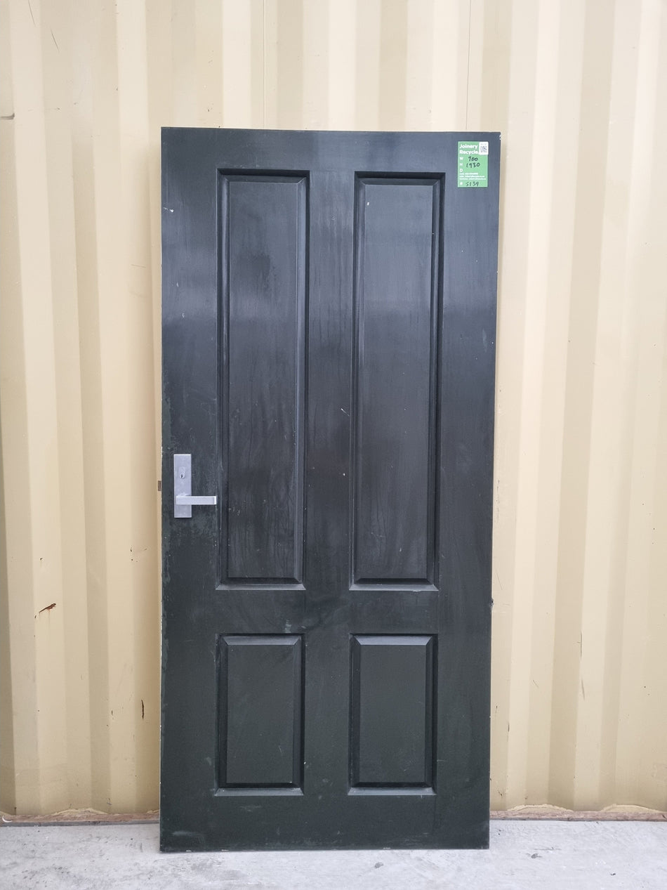 Black 4-Panel Timber Entrance Door   700 W x  1930 H [#5139] Joinery Recycle