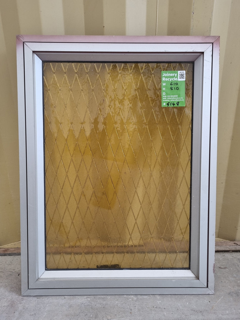 Amber Glass Diamond Pattern Silver Aluminium Window 610 W x 810 H [#5148] Joinery Recycle
