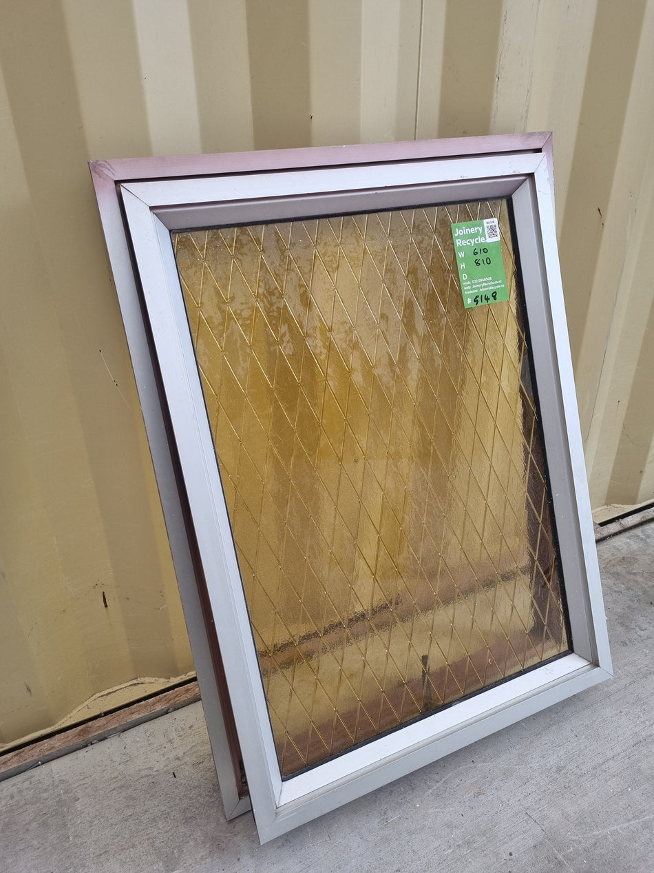 Amber Glass Diamond Pattern Silver Aluminium Window 610 W x 810 H [#5148] Joinery Recycle