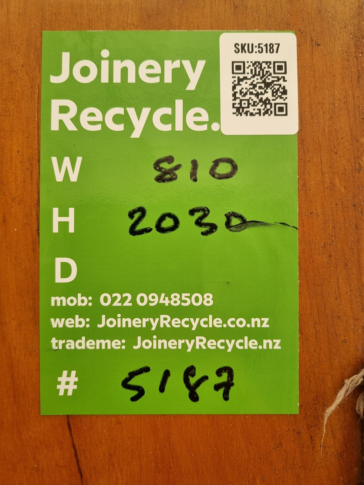 Framed Internal Door - RIMU Veneer - 810 W  x 2030 H [#5187  SF] Joinery Recycle