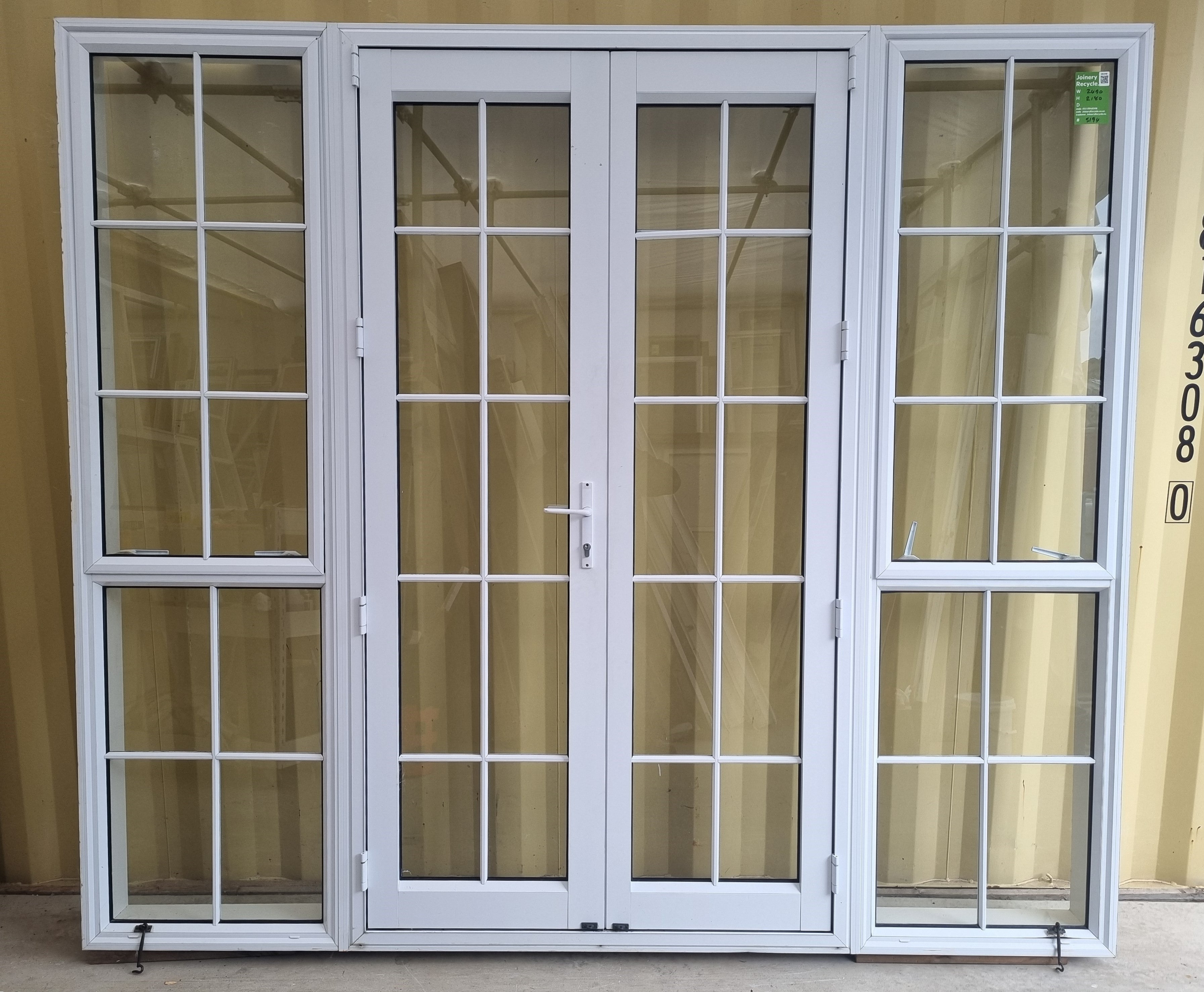 Aluminium French Door with Side Light White 2490 W x 2180 H [#5194 SF] Joinery Recycle