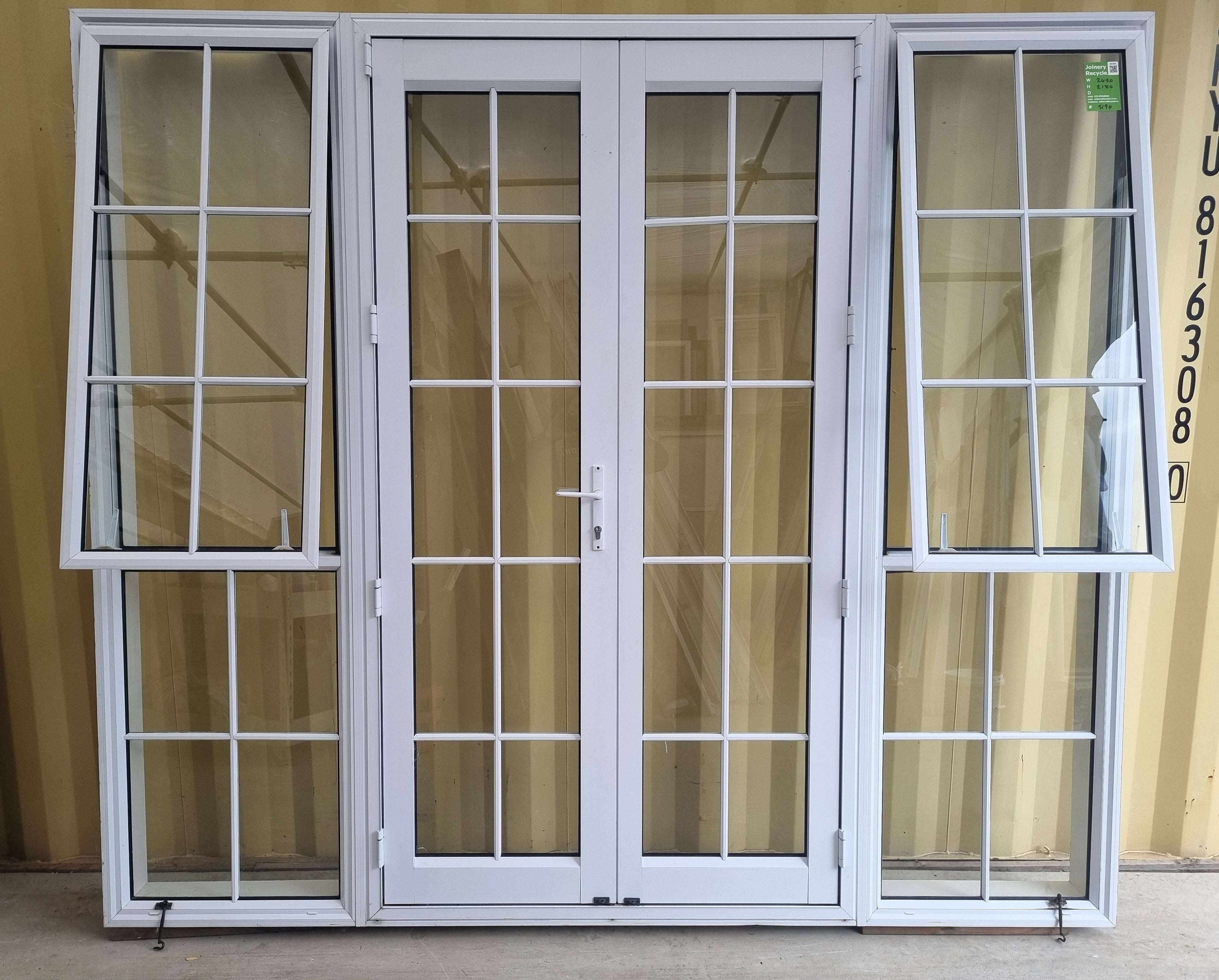 Aluminium French Door with Side Light White 2490 W x 2180 H [#5194 SF] Joinery Recycle