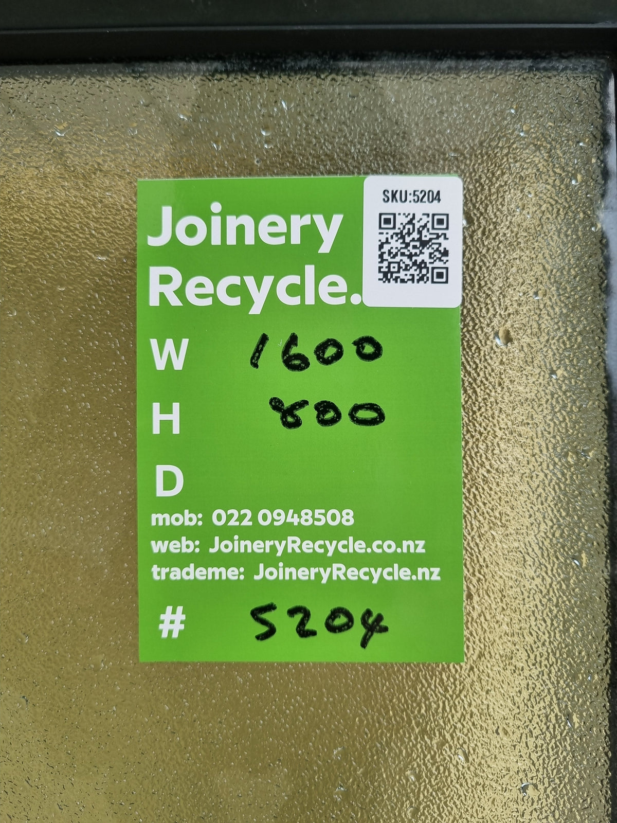 Aluminium Window Green  1600 W  x  800 H [#5205 SF] Joinery Recycle