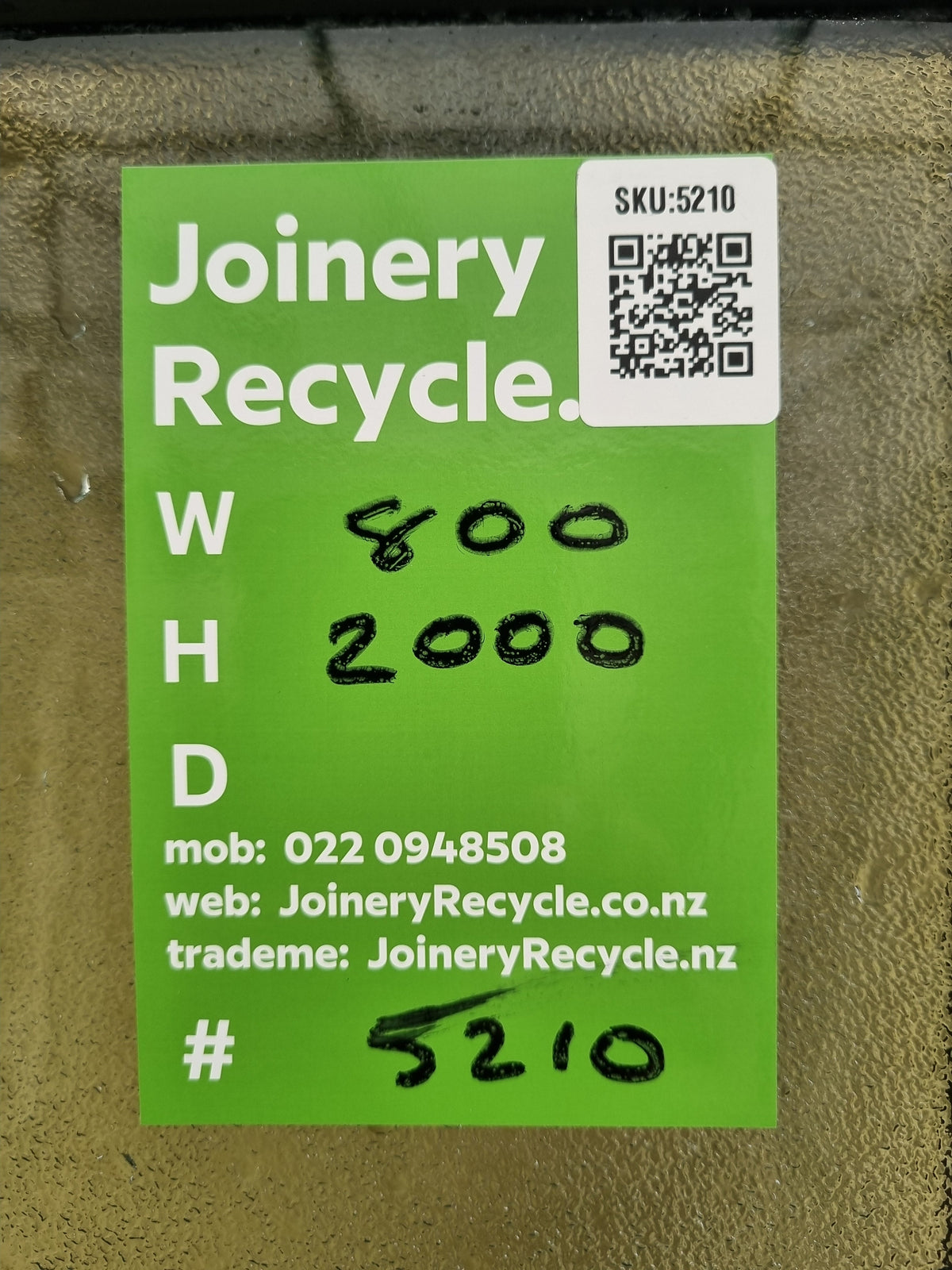 Aluminium & Glass Single Door 800 W x 2000 H  [#5210  SF] Joinery Recycle