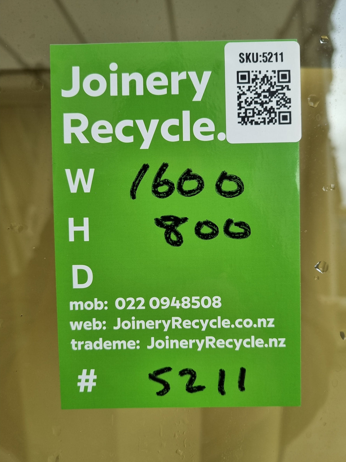 Aluminium Window Green 1600 W  x  800 H [#5211 SF] Joinery Recycle