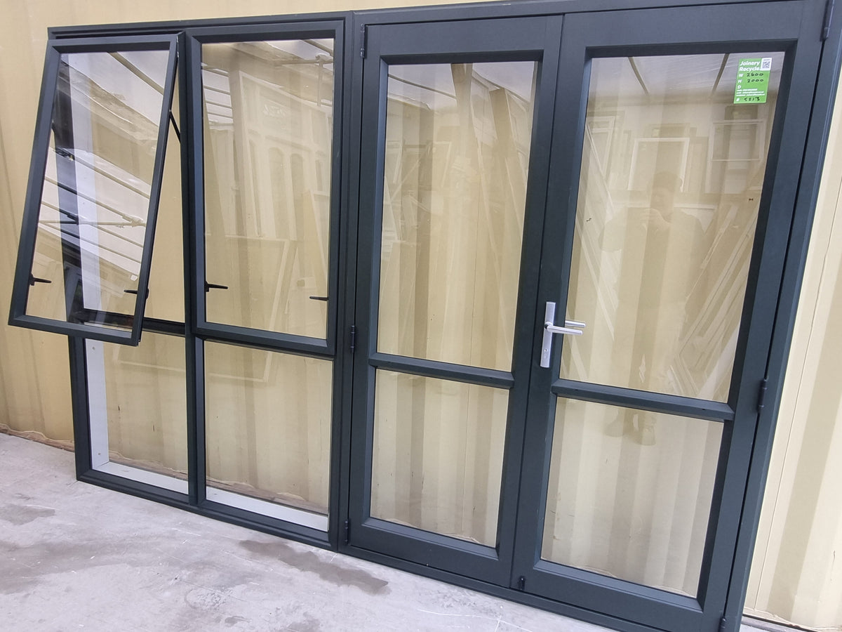 Aluminium French Door with Side Light 2800 W x 2000 H [#5213 SF] with Opening window - Joinery Recycle