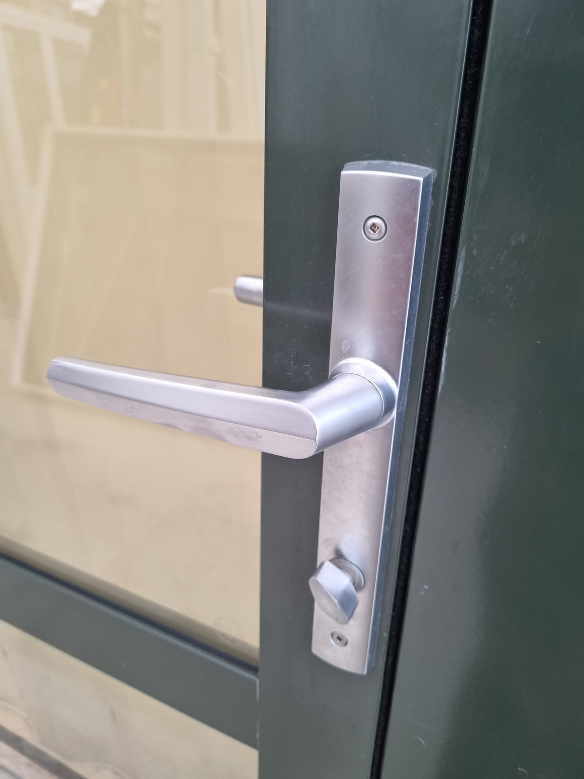 Door handle and Internal latch on Aluminium French Door with Side Light 2800 W x 2000 H [#5213 SF] Joinery Recycle