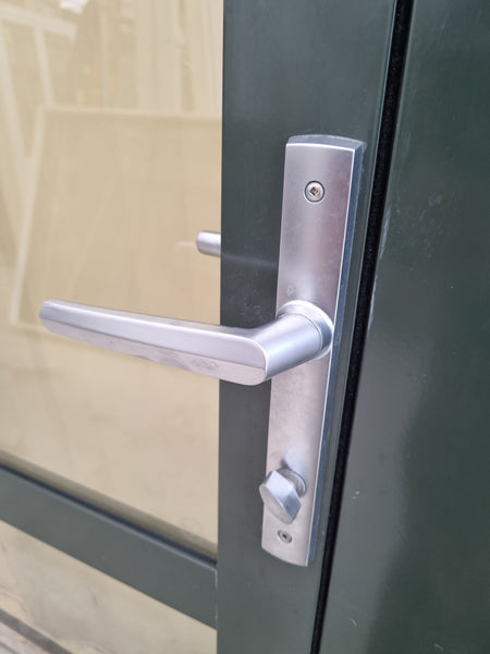 Door handle and Internal latch on Aluminium French Door with Side Light 2800 W x 2000 H [#5213 SF] Joinery Recycle