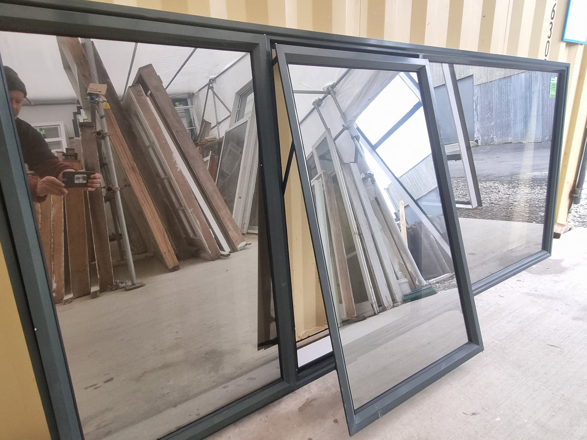 PRIVACY GLASS Aluminium Window Green 2800 W  x 1200 H [#5218  SF] with opened sash - Joinery Recycle