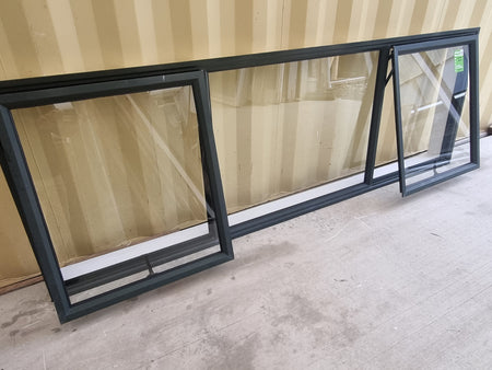 Aluminium Window Green 2400 W  x 800 H [#5219 SF] side view - Joinery Recycle