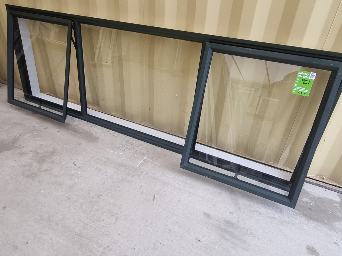 Aluminium Window Green 2400 W  x 800 H [#5219 SF] with clear glass - Joinery Recycle