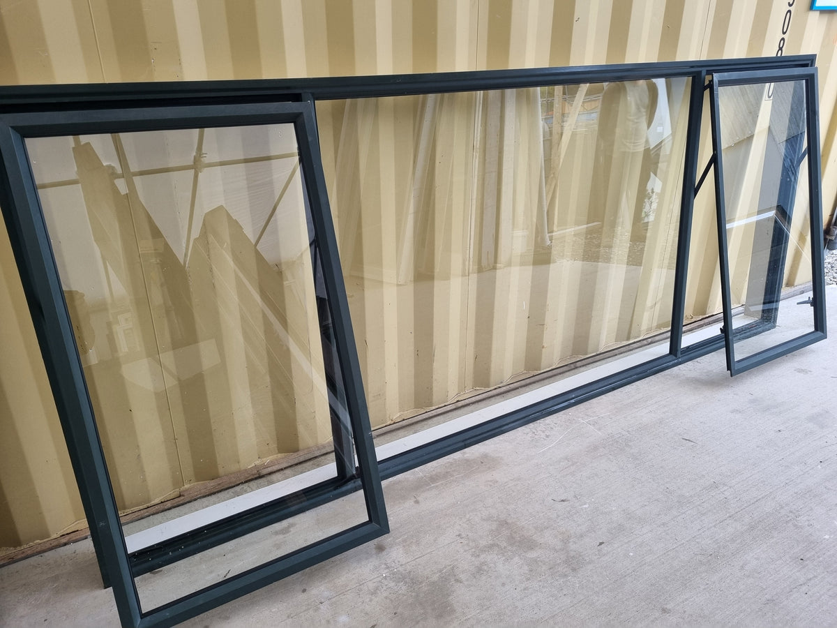 Aluminium Window Green 3000 W  x 1200 H [#5221 SF] with 2 opending sashes - Joinery Recycle