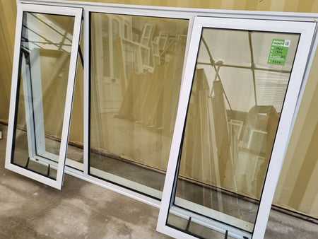 DOUBLE GLAZED Aluminium Window White  1960 W  x  1300 H  [#5224 SF] two open sashes -  Joinery Recycle