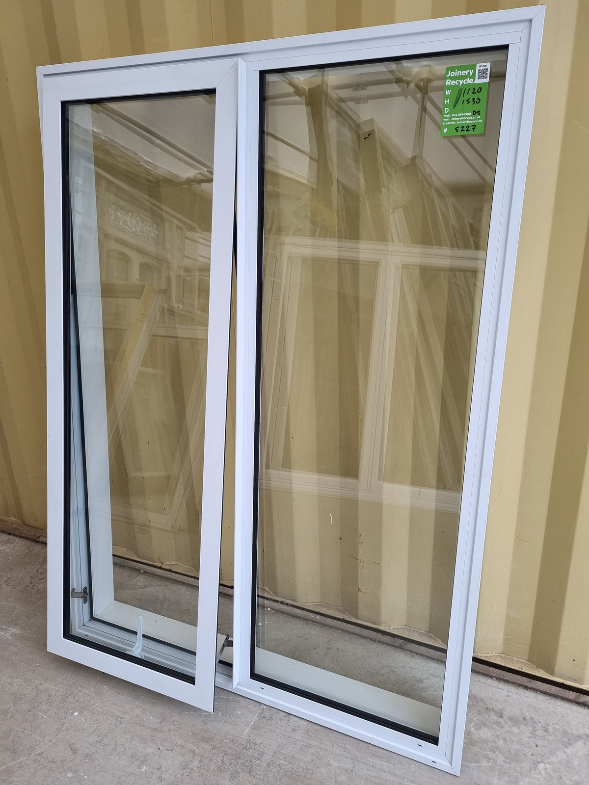 DOUBLE GLAZED Aluminium Window White  1120 W  x  1530 H with opening sash  [#5227 SF] Joinery Recycle