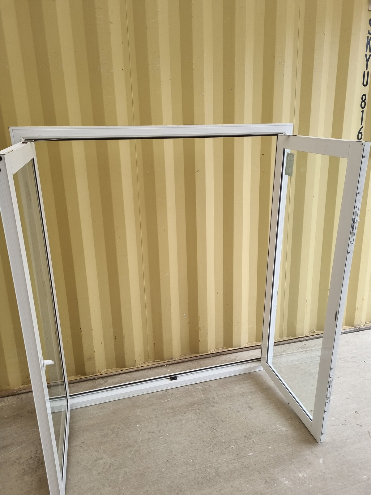 French Style Opening Aluminium Window White  1420 W  x 1600  H  [#5228 SF] Joinery Recycle