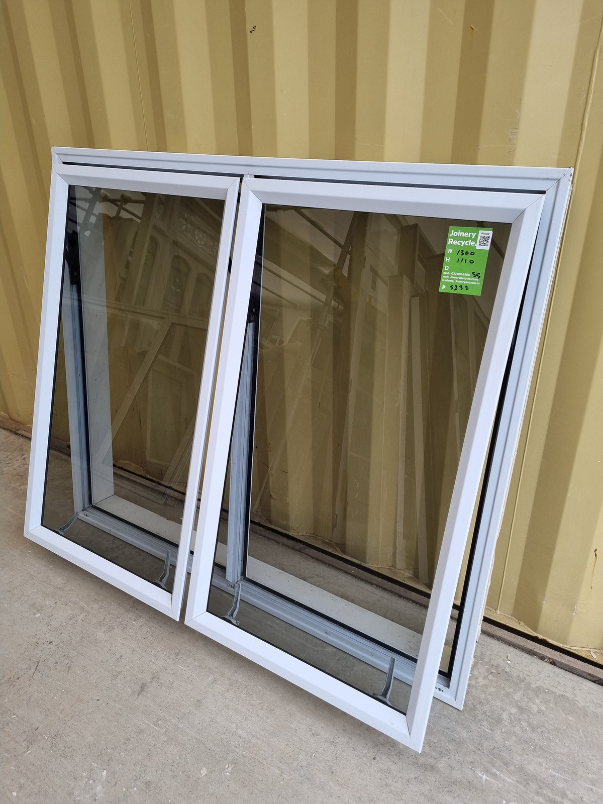 Aluminium Window White 1300  W  x  1110 H  [#5232 SF] with twin opening sashes Joinery Recyle