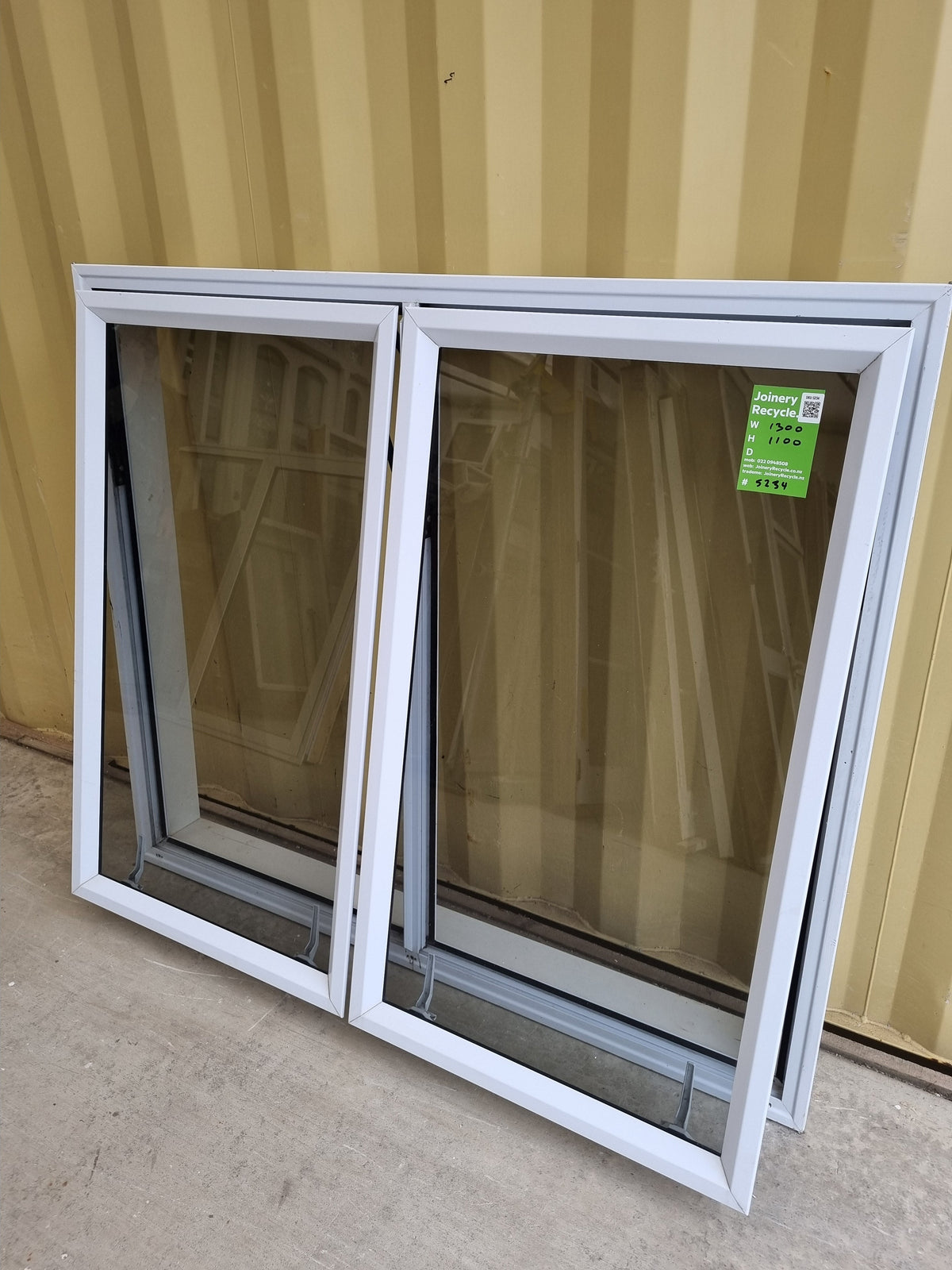 Aluminium Window White  1300 W  x  1100 H  [#5234 SF] twin opening sashes - Joinery Recycle