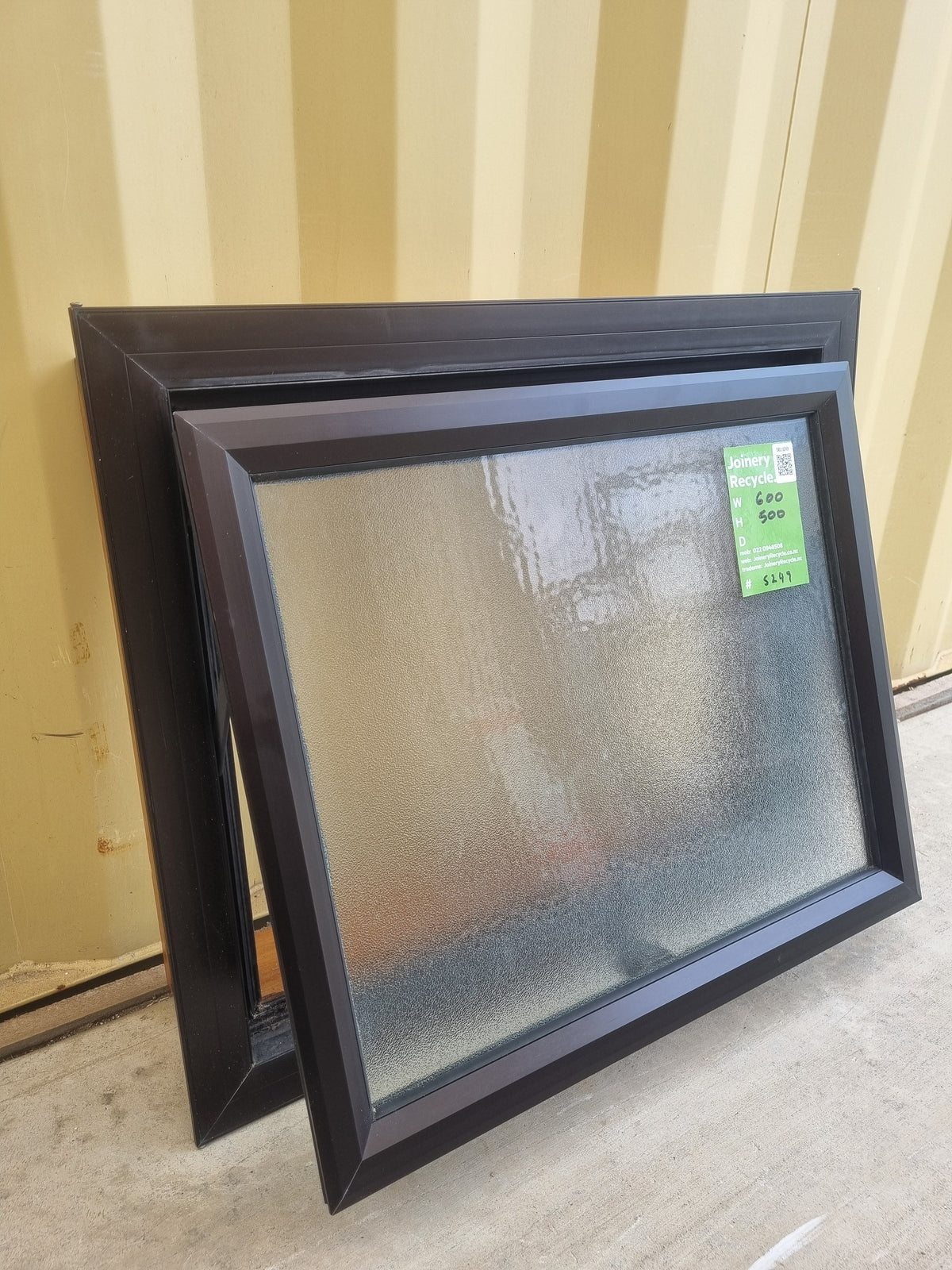 Aluminium Window Brown 600 W  x 500 H [#5249 SF] side view - Joinery Recycle