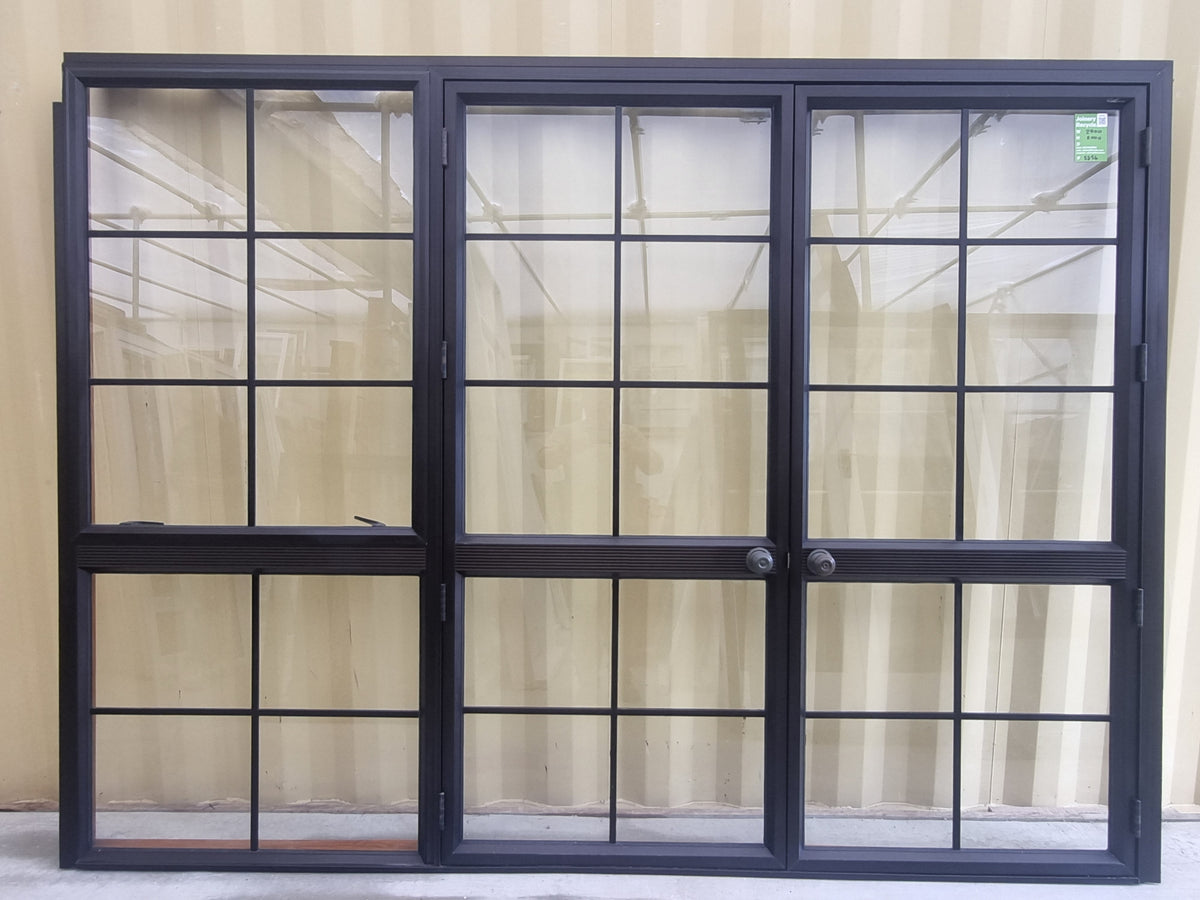 Aluminium French Door with Side Light Brown  2700 W x 2000 H [#5256 SF] Exterior side -  Joinery Recycle